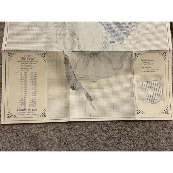 Lavender & Lace  Angel of Hope Cross Stitch Kit 1991 Pattern Linen - Picture 7 of 7